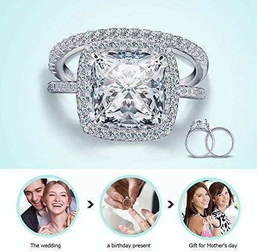 Women's 2PCS Pretty 18K White Gold Plated Princess Cut CZ Bridal Engagement Wedding Band Set Best Anniversary Promise Rings for Her Eternity Love Collection Jewelry Heart Arrow Rings