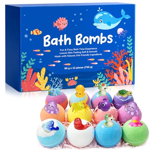 12 Pack Badebomben für Kinder mit Überraschung Natürliche Badebomben Geschenk-Set für Geburtstag & Weihnachten