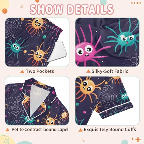 senya Spider Satin Summer Pajama Sets Silk Short Sleeve Button Down Sleepwear3