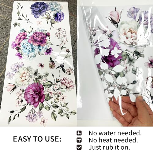 Funlife UV DTF Transfer-Aufkleber – Blumenmotive Vintage-inspirierte dekorative Aufkleber zur Verschönerung von Möbeln Blumenaufkleber für Nachttische Aquarell-Pfingstrosenmotive