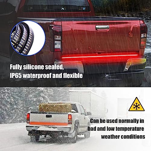 Image of Kewucn Tailgate Light Bar 48 inch LED, IP65 Triple Row LED Strip with White Reverse Red Turning Signals, Universal Rear Light Bar for Pickup Trailer SUV RV Van