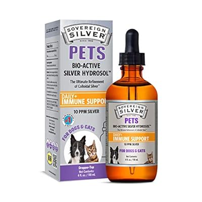 Sovereign Silver Pets Immune Support - Colloidal Silver, Bio-Active Silver Hydrosol, for Dogs and Cats 10 ppm, Liquid Dropper, 4 Fl Oz, 118 mL