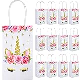SATINIOR Unicorn Party Favor Bags, Unicorn Party Goodie Treat Gift Candy Bags with Handle for Unicorn Birthday Party Suppliers Baby Shower (12 Packs)