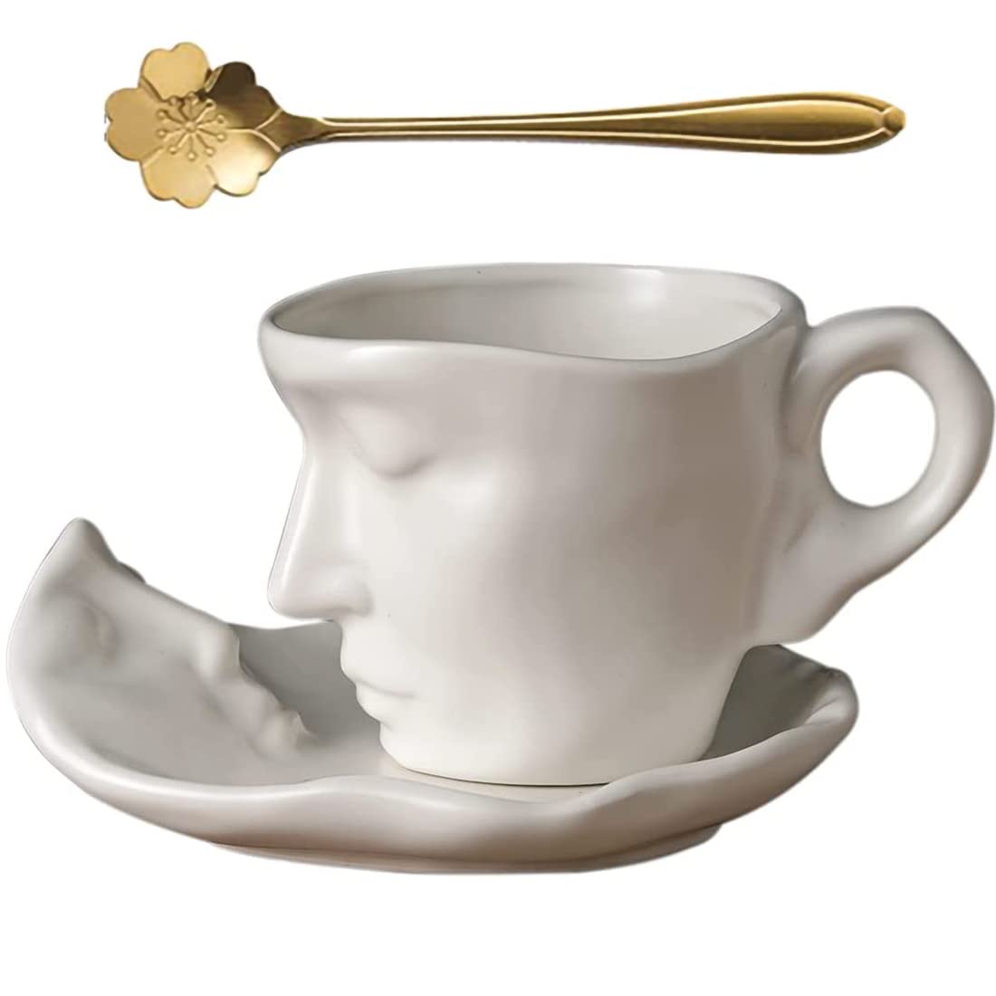 NBHUZEHUA Espresso Cups Latte Cappuccino Cup Ceramic Tea Coffee Mugs Spoon Saucer Anniversary Birthday Gifts for Boyfriend Him