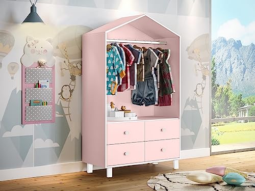 Guarda Roupa Infantil Casinha 4 Gavetas Rosa