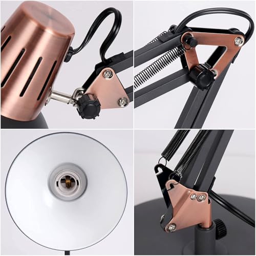 Image of FIRVRE Black Retro Metal Swivel Arm Desk Lamp Adjustable Architect Morden Table Lamp High Task Lamp with Switch for Bedroom Study Room Home Office