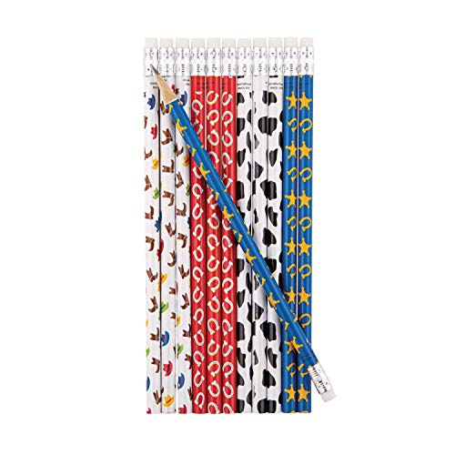cama24com Lápices Cowboy Western con Goma de borrar, 12 Unidades, Regalo Giveaway con Pegatina Palandi®