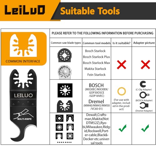 LEILUO 4 Pcs Oscillating Multi tool Hook Knife Blade for Carpet Roof Shingles Soft Materials Universal Oscillating Tool Accessory with Storage Bag Compatible with DeWalt Dremel Milwaukee and More