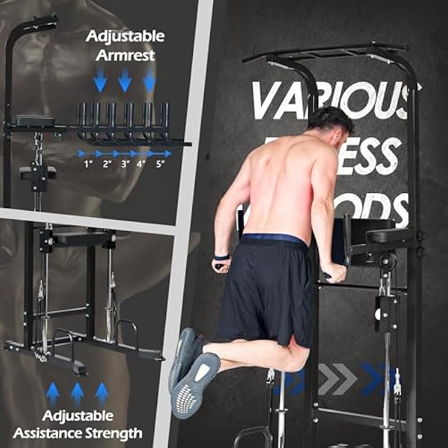 Dland Power Tower Dip Station Pull Up Bar Exercise Tower, Free Standing Pull Up Bars For Home Gym Strength Training Workout Equipment