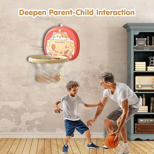Image of Kidology Mini Portable Basketball Hoop Set with Cute Cat-Themed Backboard - Indoor /Outdoor Basketball Game & Mini Ball for Toddlers, Perfect Christmas or Birthday Gift for Kids 3+ Years