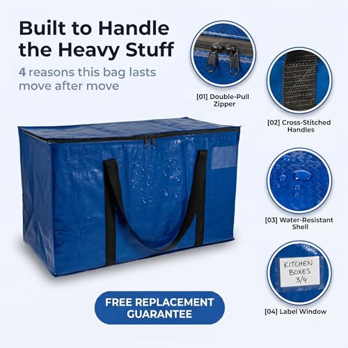 Image of ClearSpace Heavy Duty Moving Bags or Storage Bag - Large Moving Boxes with Backpack Straps, Zippers & Handles - Perfect for Moving, College Dorm, Traveling, Camping, Christmas Decorations, 8 Pack