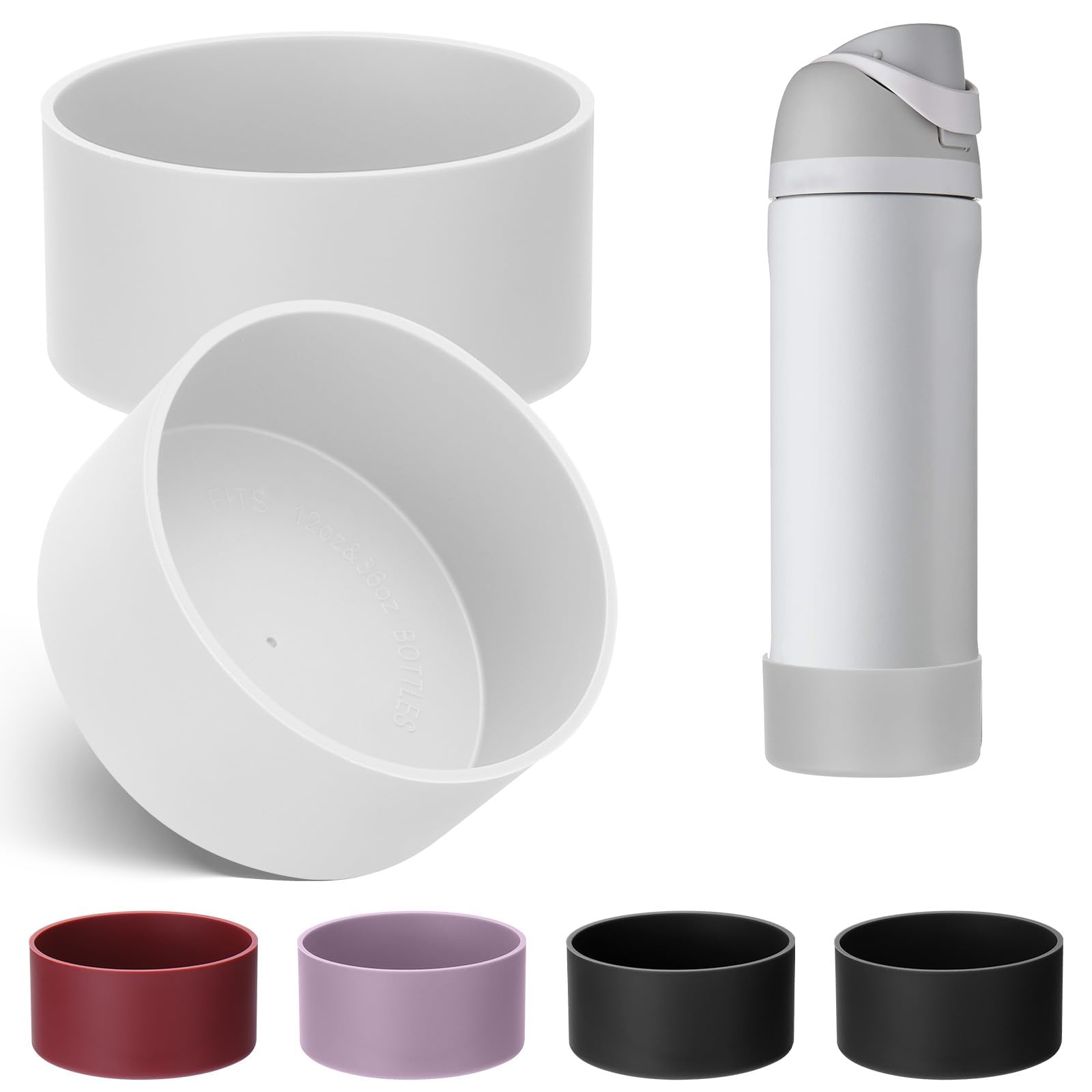 RuiDay 2PCS Silicone Boot for Owala Water Bottle 24 oz 32 oz, Anti-Slip Protective, Accessories for owala, Enhances Stability & Prevents Scratches (White, 32oz)