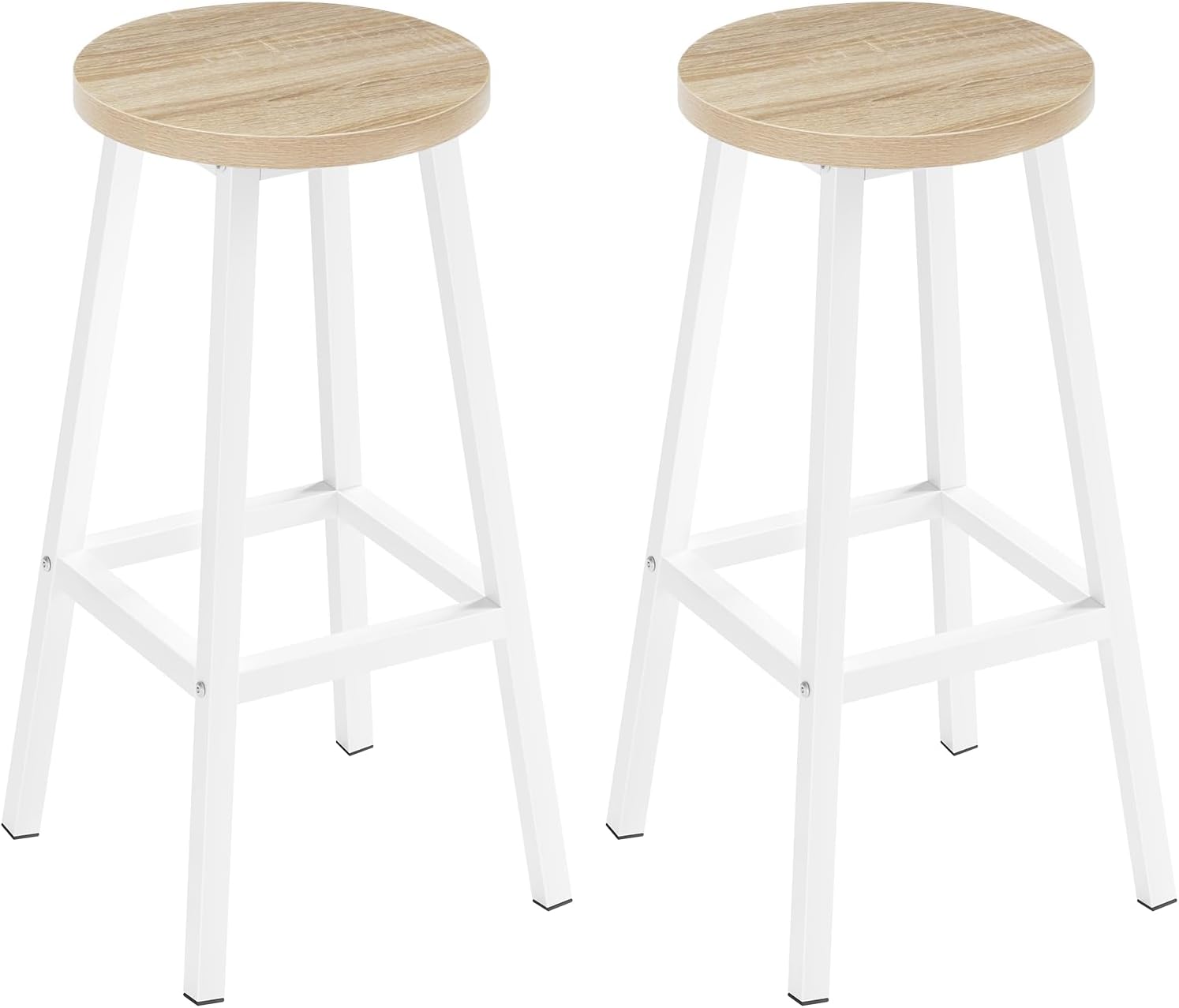 Sgabello da Bar Set di 2, Sgabello da Cucina con Poggiapiedi, Sgabello Alto in Stile Moderno/Industriale per Bar, Caffè, Isola della Cucina, Legno chiaro, K0008BH-2