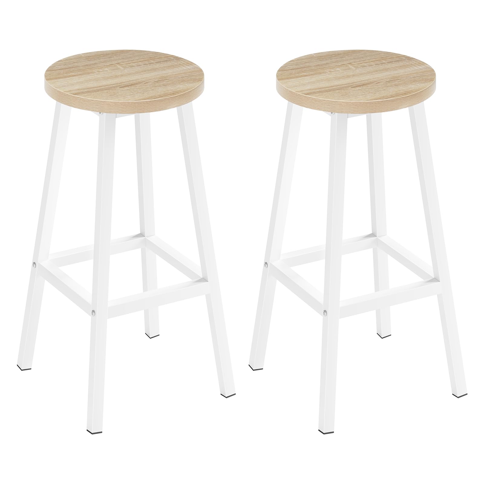 Bar Stool Set of 2, Kitchen High Stools with Footrests, Kitchen High Chairs, Dining Room and Bar Bar, Metal Frame, Light Oak