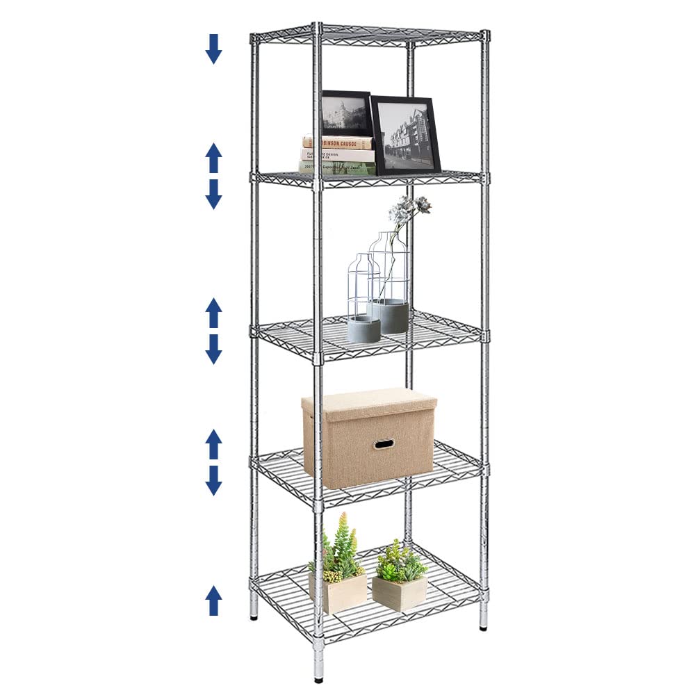5 Tier Wire Shelving Unit, Height Adjustable Wire Shelves with NSF Certified, Narrow Metal Storage Rack Shelf Unit for Kitchen, Laundry, Bathroom,