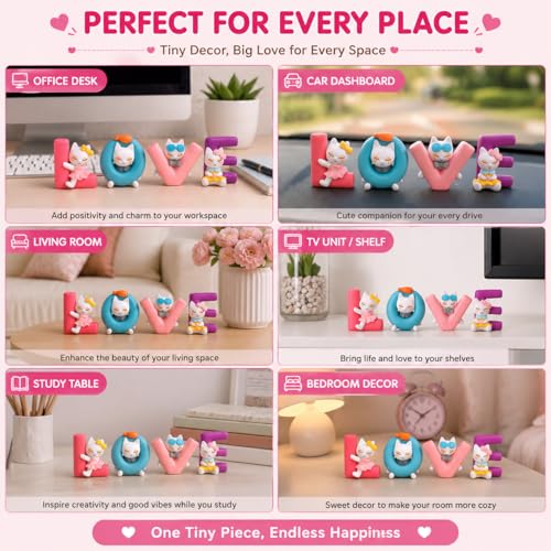 Image of 1 Set LOVE Letter Miniature Showpiece for Car Dashboard Desk Table Decor Cute Cat Couple Resin Figurine Romantic Gift for Girlfriend Boyfriend Anniversary Valentine Birthday Home Decoration