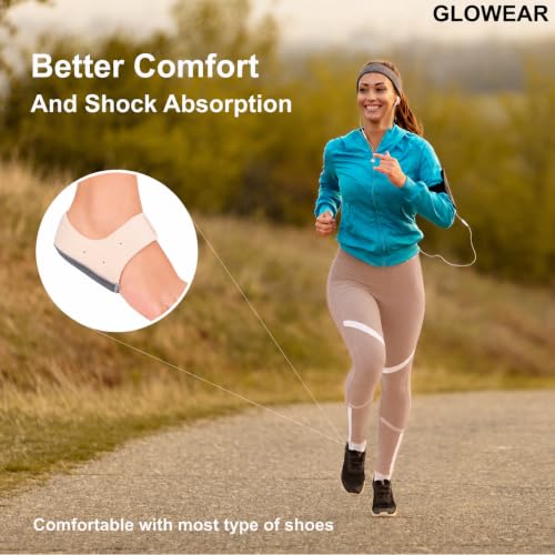 Image of Glowear Silicone Gel Heel Cups for Pain Relief | Plantar Fasciitis, Spur & Achilles Support for Men & Women | Breathable Cushion | Washable & Reusable| Beige /Gray, Large