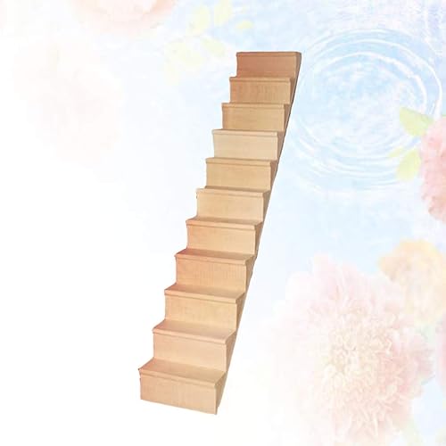 Miniatura 9 de Sewroro Muebles para casa de muñecas, escala 1, 12, escaleras en miniatura, cuerda de madera, escalones modelo DIY, mini escalera de madera sin