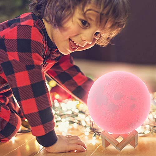 Image of Xergy 3D Printed Rechargeable Moon Lamp With Touch Control Adjust Brightness Light With Wooden Standfor Home Decoration (15 Cm Multi Color) - Led