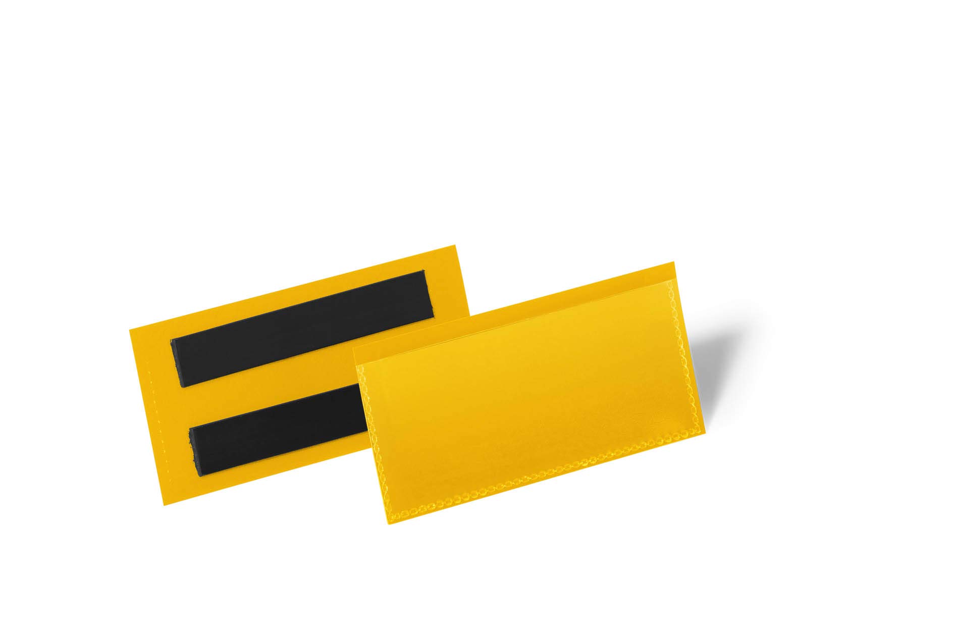 Durable Magnetic Ticket Holder 100 x 38mm Yellow - Pack of 50 Label Holders - For Clearly Labelling Warehouse Shelves and Racking