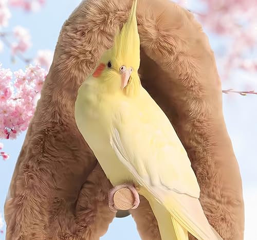 Image of 2Pcs Bird Blanket for Cage Bird Cozy Corner Fleece Parrot Snuggle Hut Warm Bird Nest House Bed Hanging Hammock Bird Shelter Bed for Parakeets Cockatiels Conure Lovebird Finch-Pink&Brown