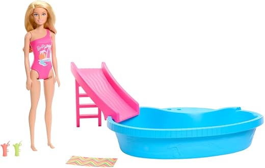 Barbie – Barbie Muñeca rubia con piscina.