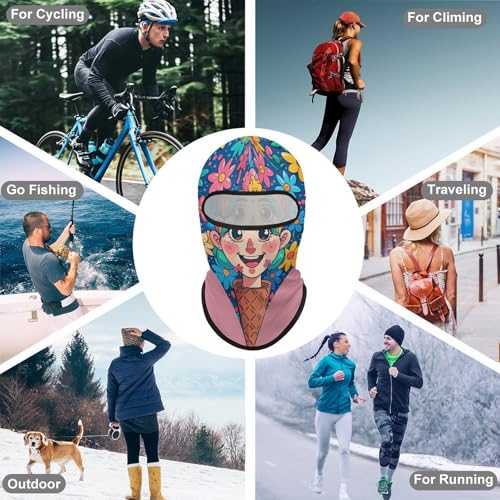 Balaclava mask para hombres y mujeres con diseño de corazón, estrellas, flores y helado, cubrebocas facial completo para ciclismo miniatura 6