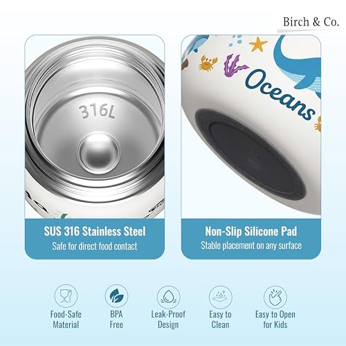 Image of Birch & Co. Baby Feeding Bowl and Spoon Set, Stainless Steel Food Bowls - 500ml, 304 Stainless Steel Baby Food Container with Double Wall Vacuum Insulation, BPA-Free Leak-Proof for School & Travel, Blue