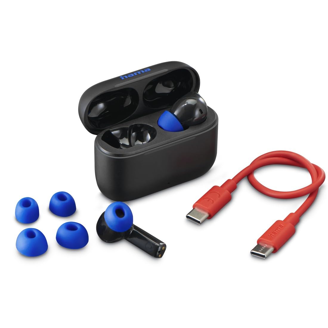 Hama Bluetooth Kopfhörer (kabellos, TWS-Kopfhörer, Active Noise Cancelling, Earbuds mit Ladestation, ENC, In-Ears, USB-C Schnellladen, Bluetooth-Headset, App-/Sprachsteuerung, Touch Control) schwarz