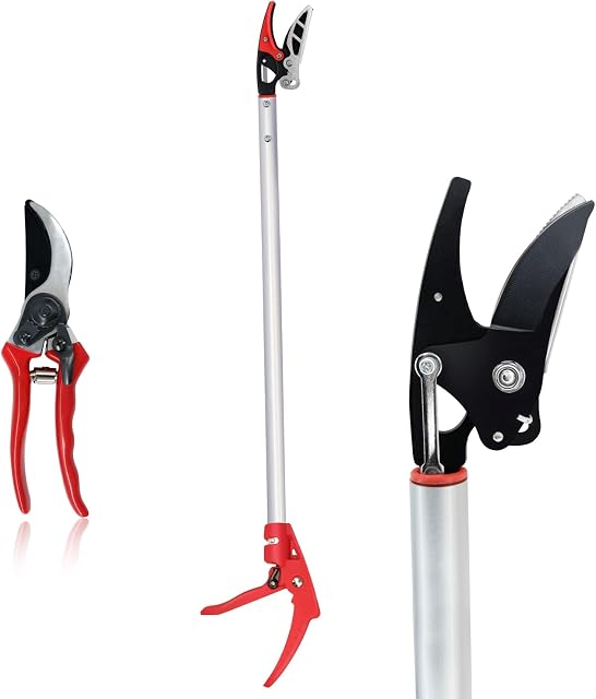 Byhagern 32-Inch Cut and Hold Pruners, Long-Reach Tree Pruner with Rotating Cutter Head, Long Pruning Shears for Garden, Fruit Picking, Branches Trimming