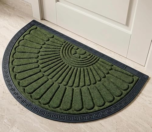 Image of Yellow Weaves Semi Circle Door Mat for Home Entrance, Half moon Outdoor Rubber Mat - Non-Slip, Anti Skid Half Circle Foot Mat, Dirt Trapper, Heavy-Duty, Waterproof Main Doormat, 45x70 cm | Olive Green