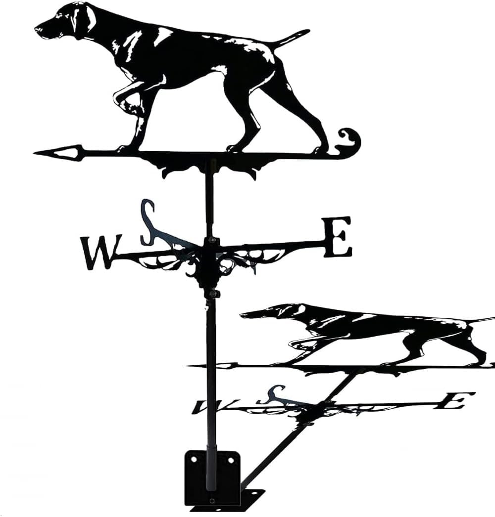 Weather Vane,Black Hound Weather Vane with Roof Mount Farmhouse Weathervane Creative Wind Direction Indicator with -Rust Coating for Outdoor Metal Bracket