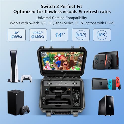 Image of G-STORY 14'' Portable Monitor Case for Switch 2,4K&60Hz or 1080P&120Hz Portable Gaming Monitor IPS Screen HDMI Shock-Resistant Travel carrying Bag Game Mode,Travel Monitor fo Switch2(no Included)