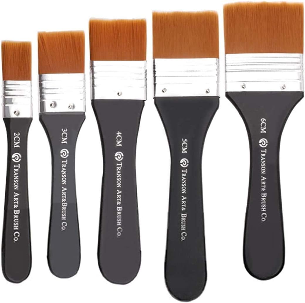 Acrylic Paint Brushes Set Large Flat Paint Brushes Nylon Hair Oil Brushes Professional Watercolour Paint Brushes for Beginners Artists Oil Paintings Watercolor Gouache (2/3/4/5/6 cm) 5 Pieces