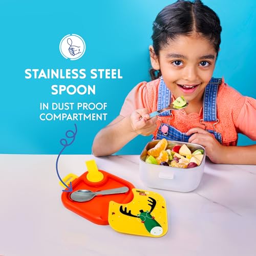 Image of rabitat Playdate Squad Combo Stainless Steel Lunchbox 500 ml and Water Bottle Sipper 350 ml | Gift Box for School Kids | Tiffin Box and Water Bottle for Boys and Girls