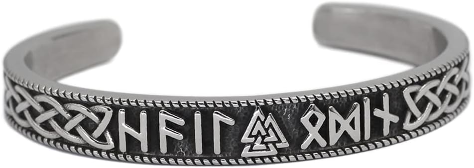 GuoShuangNordic viking rune valknut stainless steel bracelet for men bangle gift, no gemstone
