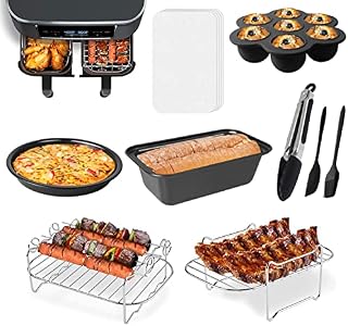 Air Fryer Accessories, Set of 9 Fit for Ninja Dual Air Fryer AF300UK, AF400UK & Most 3.7Qt - 4.2Qt and Larger Dual Zone Air Fryers, Include Cake & Pizza Pan, Rack, Skewer Rack, Egg Bite Mold, etc