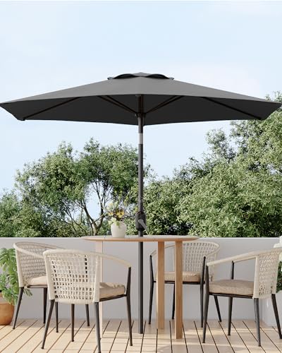 7.5FT Outdoor Patio Umbrella, Outdoor Table Umbrella, Market Umbrella with Push Button Tilt and Crank, 6 Sturdy Ribs UV Protection Waterproof for Garden, Deck, Backyard, Pool (Grey)