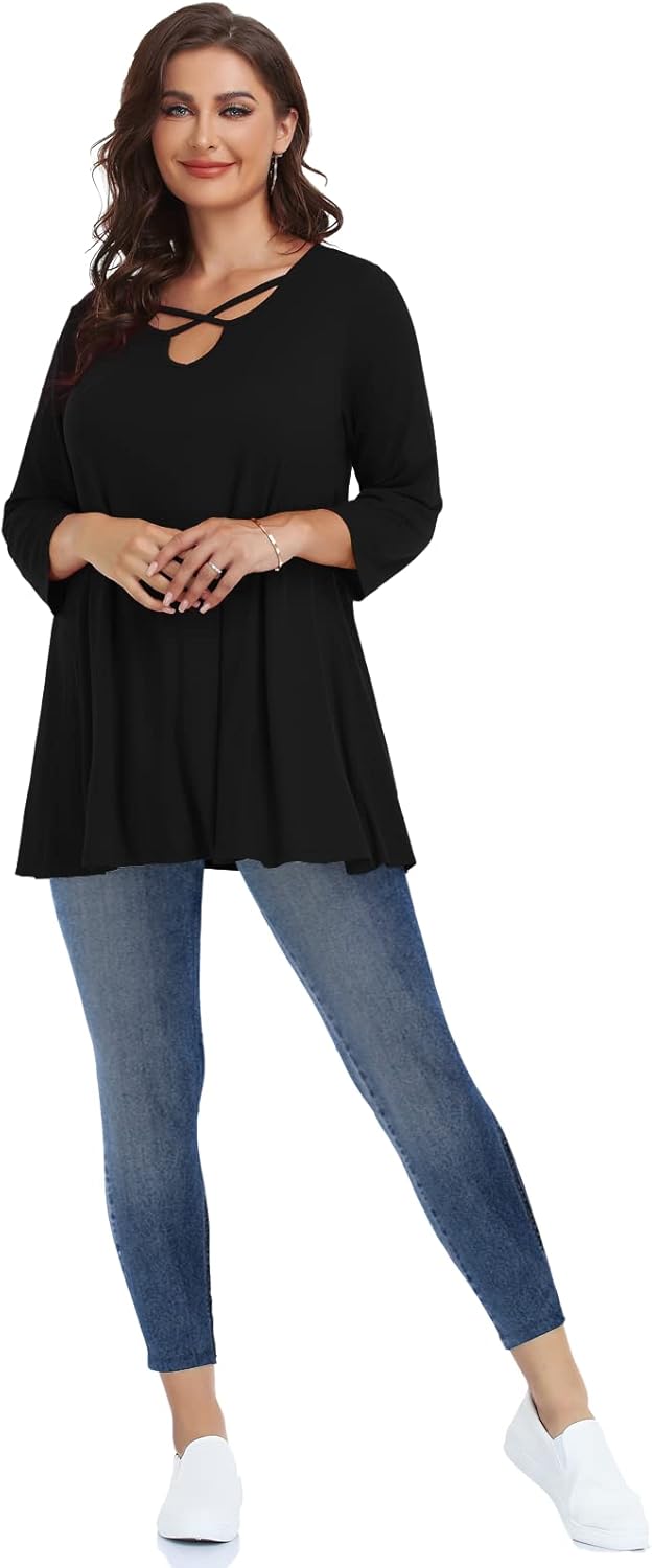 LARACE Plus Size Tops for Women V Neck 3/4 Sleeve Tunic Criss Cross Dress Shirts Casual Fall Blouse for Leggings - Image 6