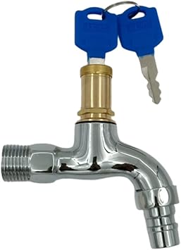 Lockable Outdoor Faucet 1/2 Inch Thread Alloy Sink Tap with Key Anti-Theft Water Valve for Garden Car Wash Laundry Mop Sink Public Use Silver Finish 2