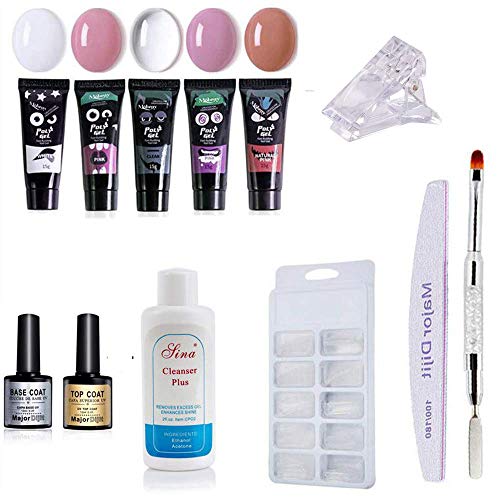 Poly Gel Nail Kit Anself Nail Builder UV Gel Nail Extension Dual-Ended Poly Gel Brush & Picker Nail Tips Clip 5 Colors Nail Enhancement Gel with Manicure Tools