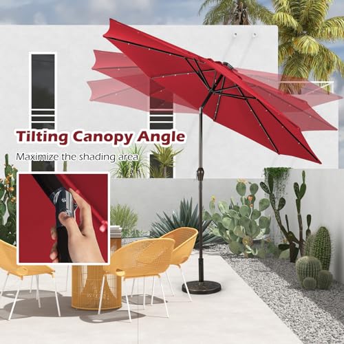 Giantex 10ft Outdoor Patio Umbrella with Solar Lights, Table Market Umbrella with Crank and Push-Button Tilt System, Solar LED Lighted Patio Umbrella for Backyard Deck Pool Beach (Burgundy) by Giantex - Image 5