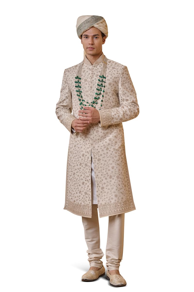 Ivory Embroidered Sherwani For Men-image-7