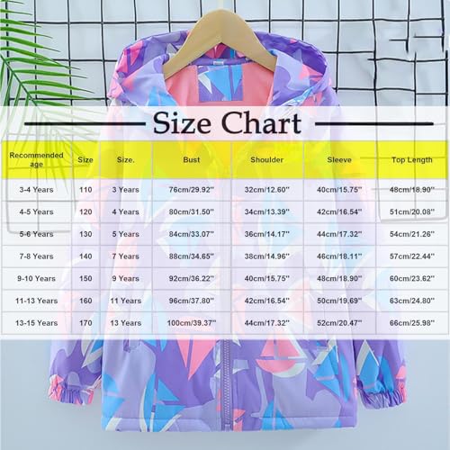 Girls Versatile Outdoor Hooded Jacket Full Zip Lightweight Cute Graphic Outerwear Coat with Pockets for 3-15 Years3