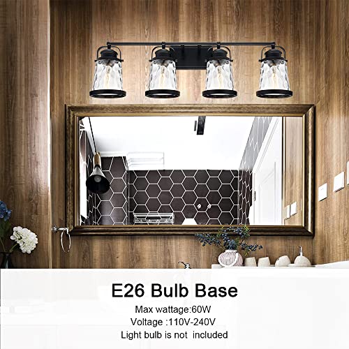 Lucidce Black Vanity Lights 4-Light Farmhouse Bathroom Lighting Fixtures Rustic Wall Sconces With Hammered Glass Shades, Industrial Vintage Wall Mount Lamps Over Mirror #TOP4