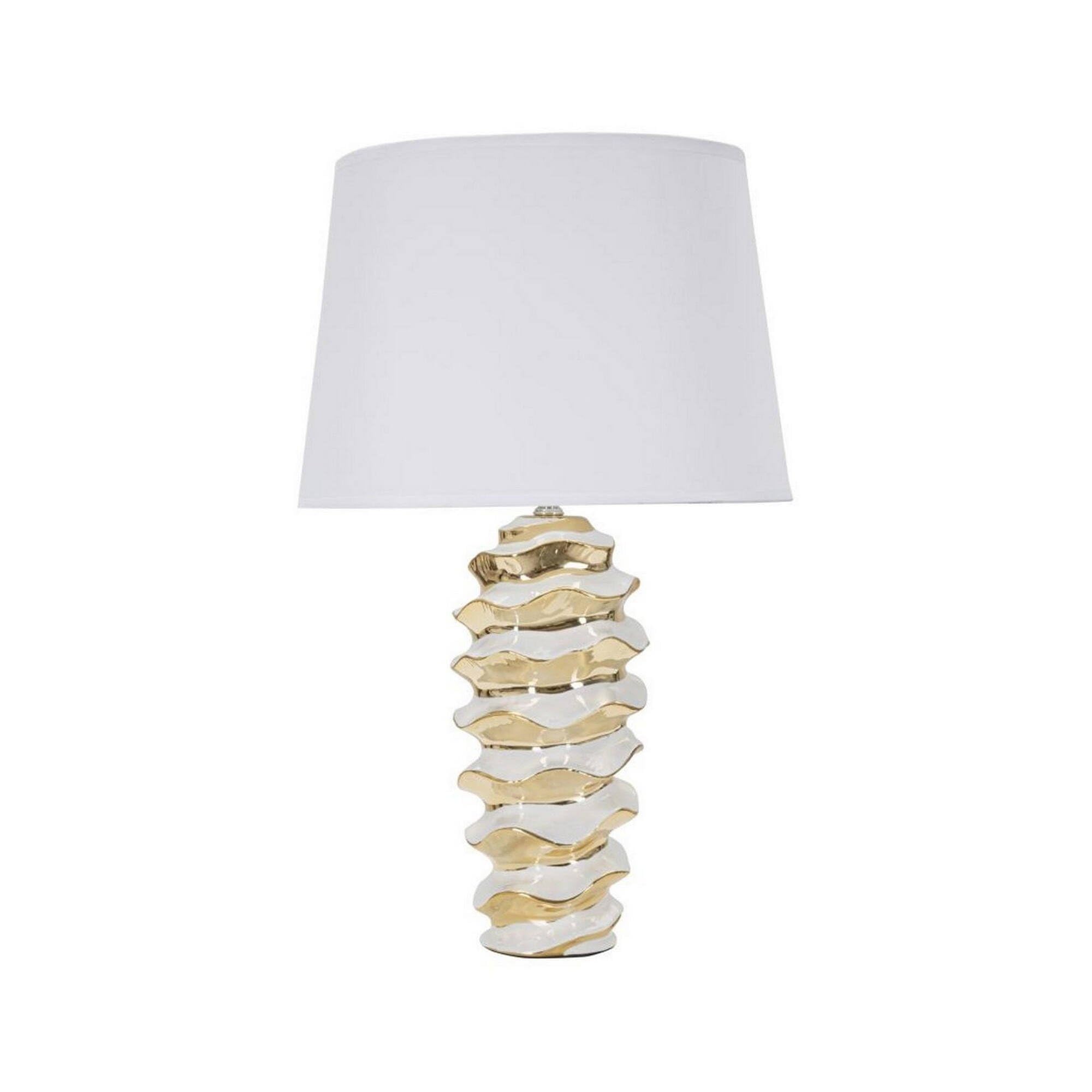 Dmora - Lampada da tavolo Baressa, Luce da scrivania, Luminaria da ufficio, Lampada da lavoro, 33 x 33 h53 cm, Bianco e Oro