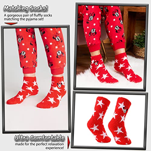 Image of Disney Womens Pyjamas, Fleece Loungewear and Fluffy Socks Stitch Gift Set (Standard, S, White /Red Minnie)