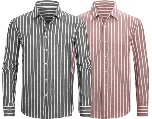 Image of Zombom Men's Regular Fit Vertical Striped Casual Shirt | Full Sleeve Cotton Blend Shirt for Men | Slim Fit Stylish Party