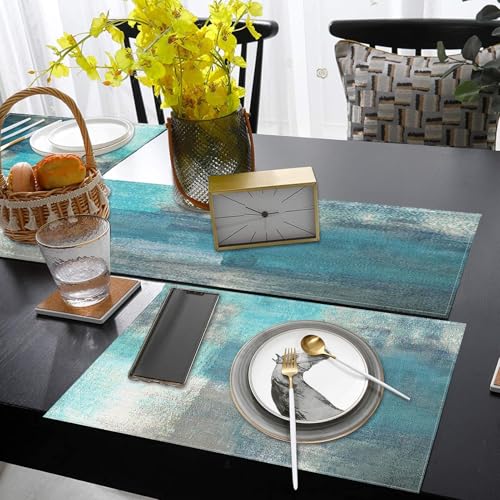 Artsocket TCL2023030108-ZQTZ-JP Farmhouse Table Runner And Placemats Set Of 6, Abstract Green Blue Grey Teal Painting Art Dining Table Decor thumb #5