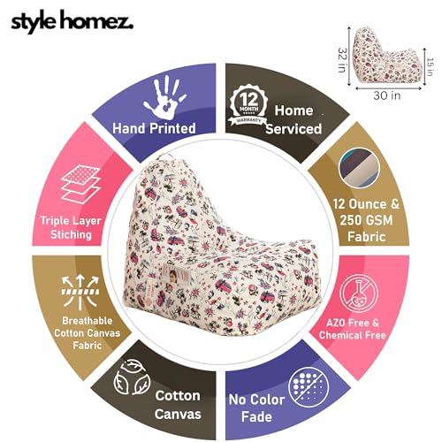 Image of Style Homez Hackey Cotton Canvas Abstract Printed Bean Bag XXL Size Filled with Beans Fillers